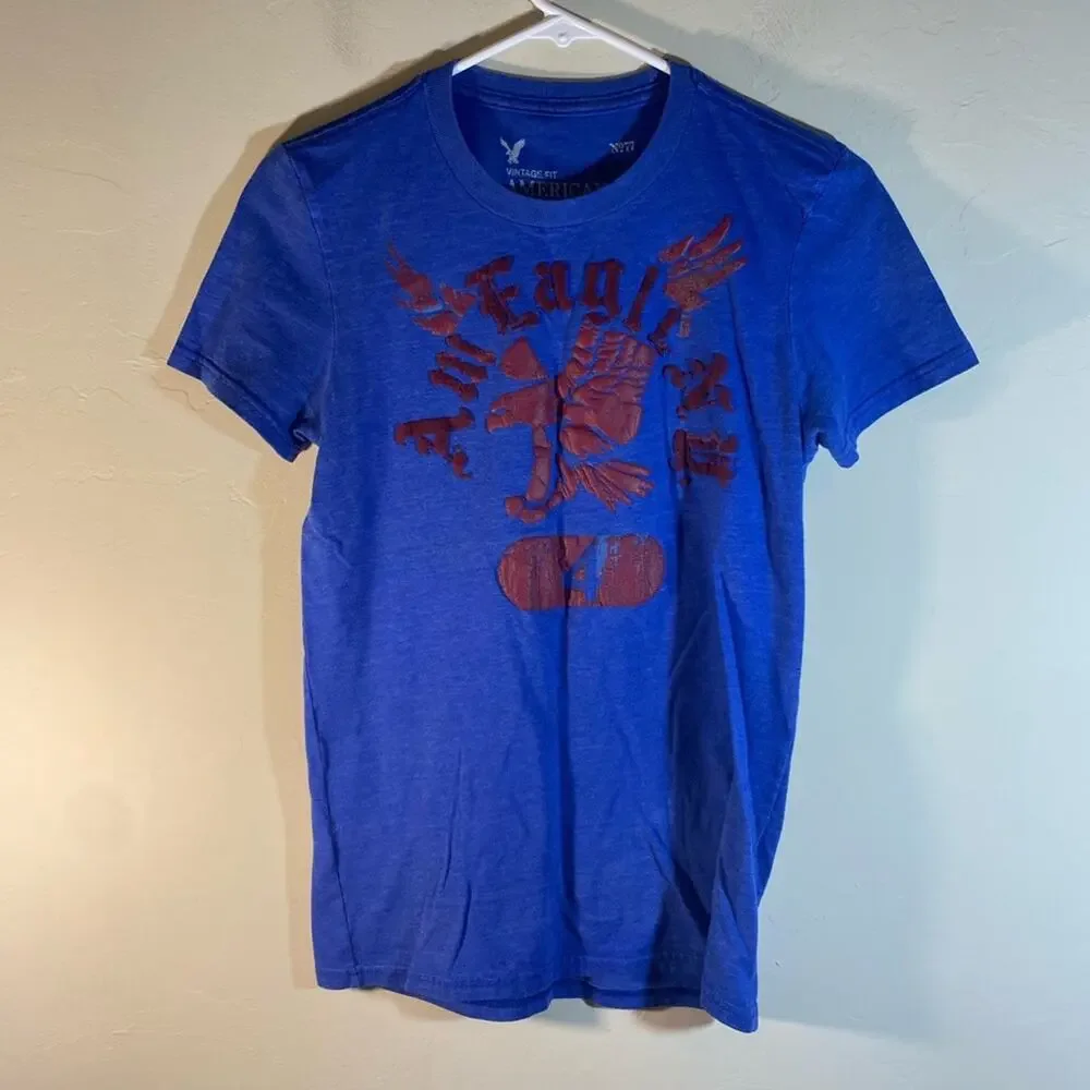 American Eagle Outfitters Tee Shirt Blue Red Vintage Fit Size XS - Picture 2 of 5